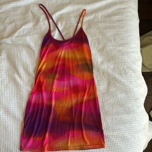 Pretty Little Thing Pink Abstract Print Asymmetric Strap Bodycon Dress US 8